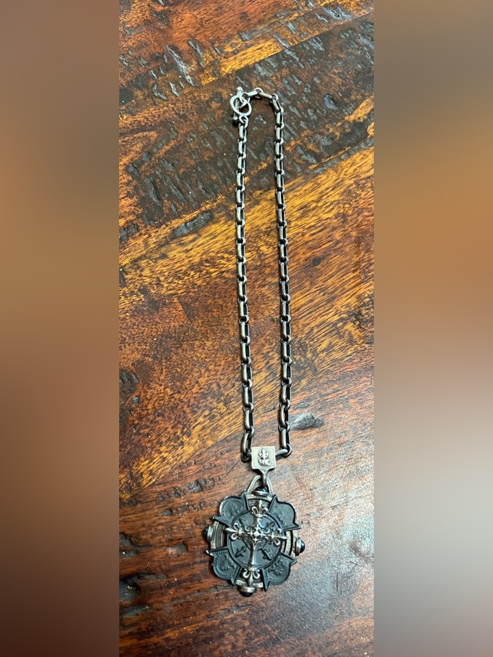 French Kande vintage black medallion silver cross silver necklace HTF style - Picture 3 of 9